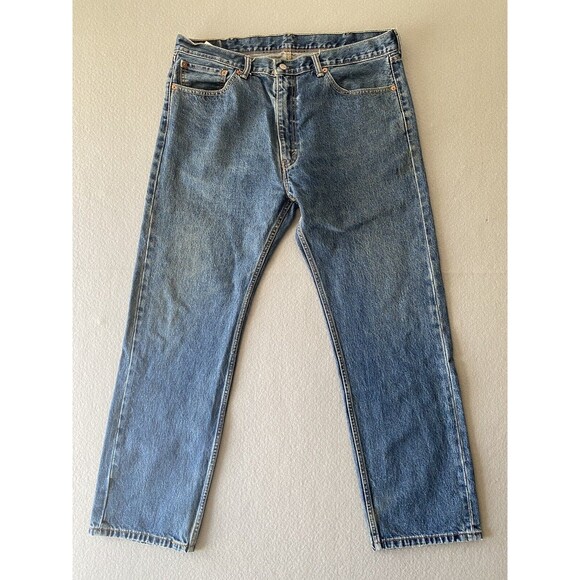 Levis 505 Jeans 40x31 Blue Straight Leg Distressing Denim Workwear Tag 40x32 * - Picture 1 of 16